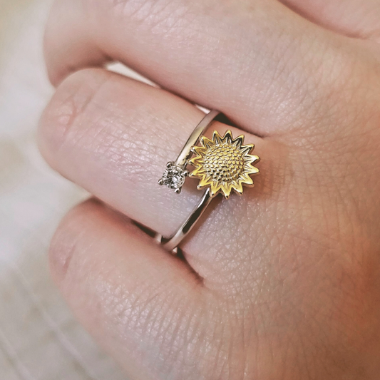 Sterling Silver Sunflower Anxiety Relief Ring